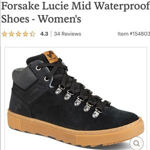 Forsake waterproof hiking sneaker or mid-boot.